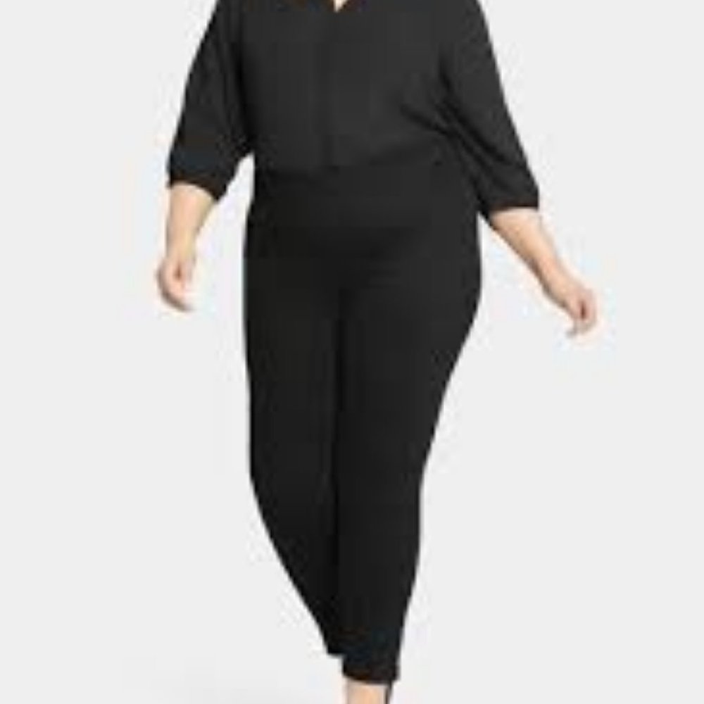 NWT NYDJ PULL-ON SKINNY‎ ANKLE JEANS WITH SIDE SLIT BLACK PLUS 22W- LIFT TUCK